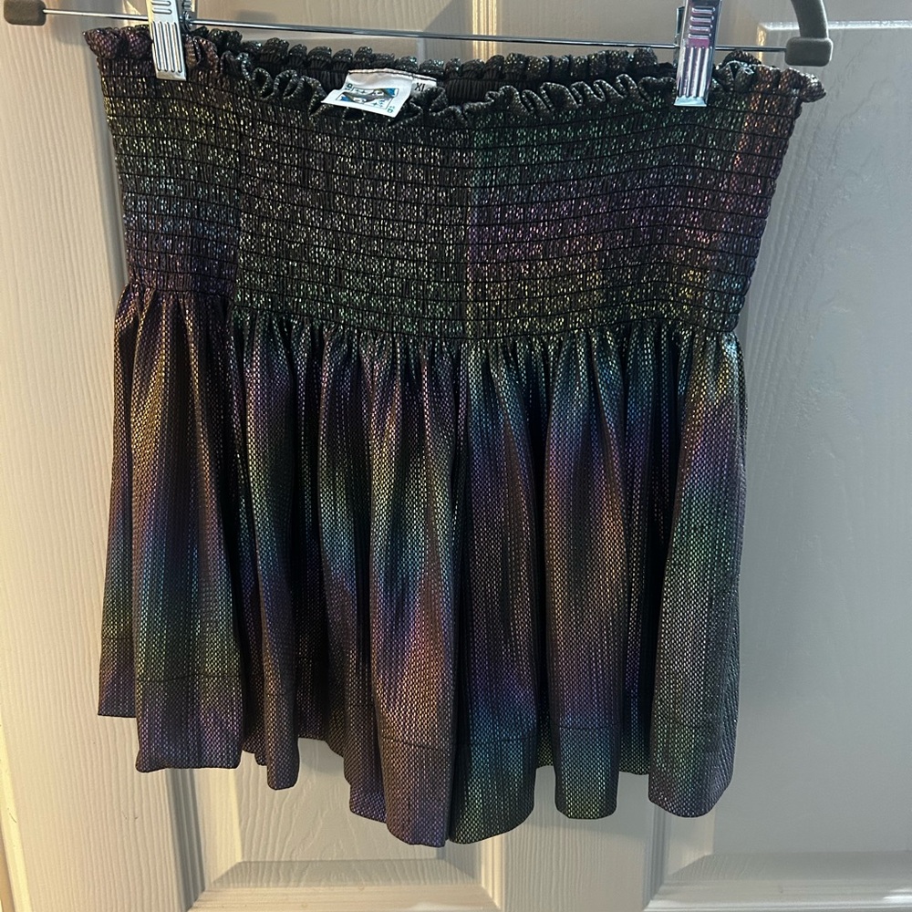 QUEEN OF SPARKLES Purple Green Mini Bubble Skirt